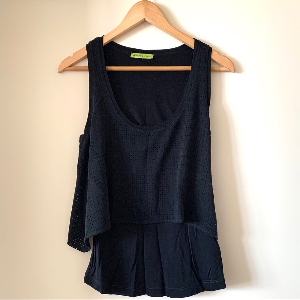 Versace Jeans black layered shift tank, size 4